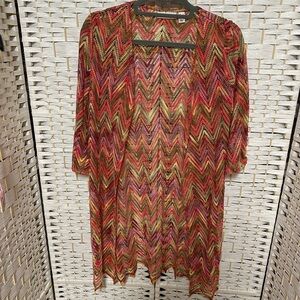 Susan Graver Fall Colors Chevron Open Front‎ Crochet Duster Sz S